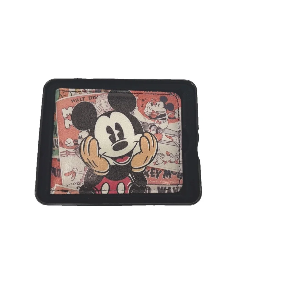 MENS DISNEY BUCKLE DOWN MICKEY MOUSE BIFOLD WALLET WITH METAL‎ TIN GIFT BOX